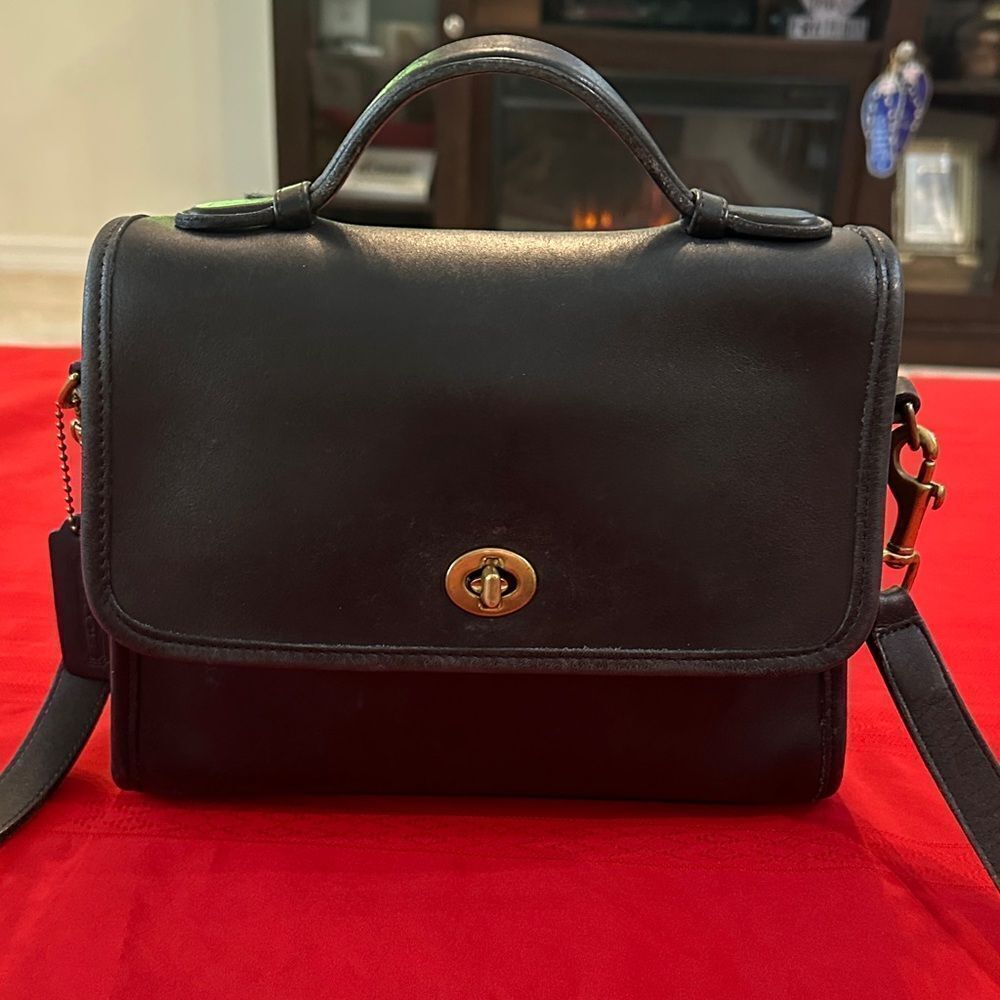 Authentic Vintage Coach Court Black Leather Top-Handle Shoulder Bag 9870 - Picture 8 of 14